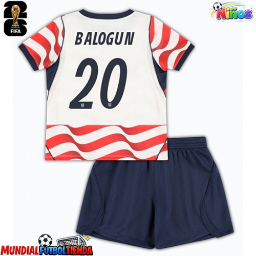 Camiseta Estados Unidos Folarin Balogun #20 Primera Equipación Replica Mundial 2026 para niños mangas cortas (+ Pantalones cortos)
